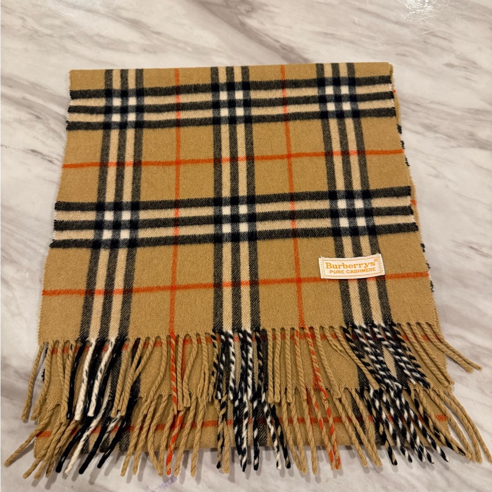 Burberrys Camel Checkered Cashmere Scarf